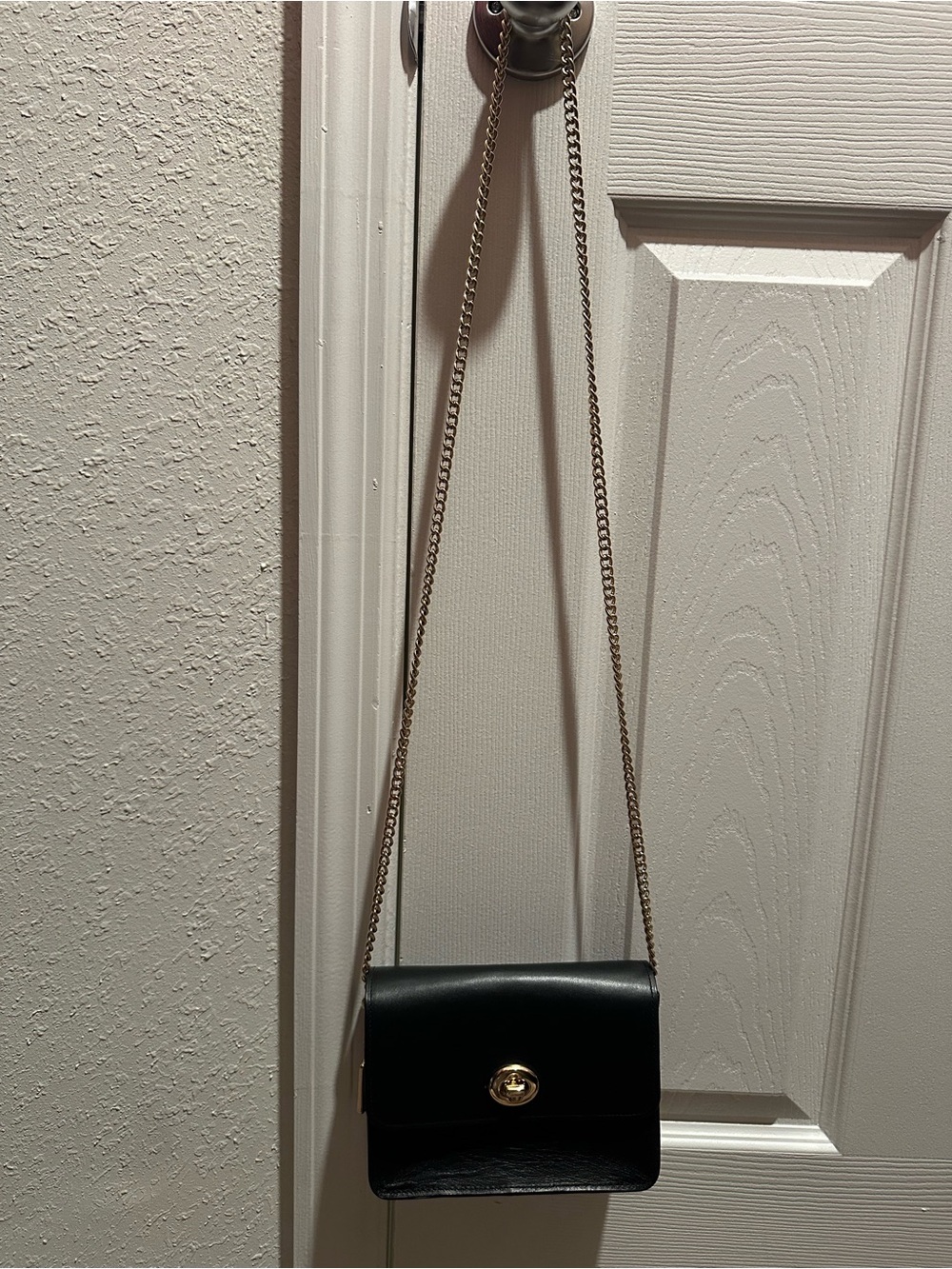 Coach Black Leather Crossbody Bag with Gold Chain